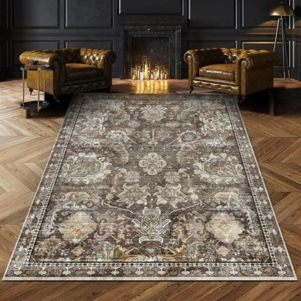 3' x 5' Washable Area Rug, Vintage Tribal, Non-Slip, Pet & Child Friendly, Ivory